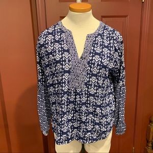 Loft Navy and White Patterned Blouse Top